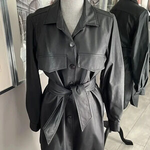 BRIAN BAILEY Faux Leather Dress Shacket Lined with Tie Belt, Size M